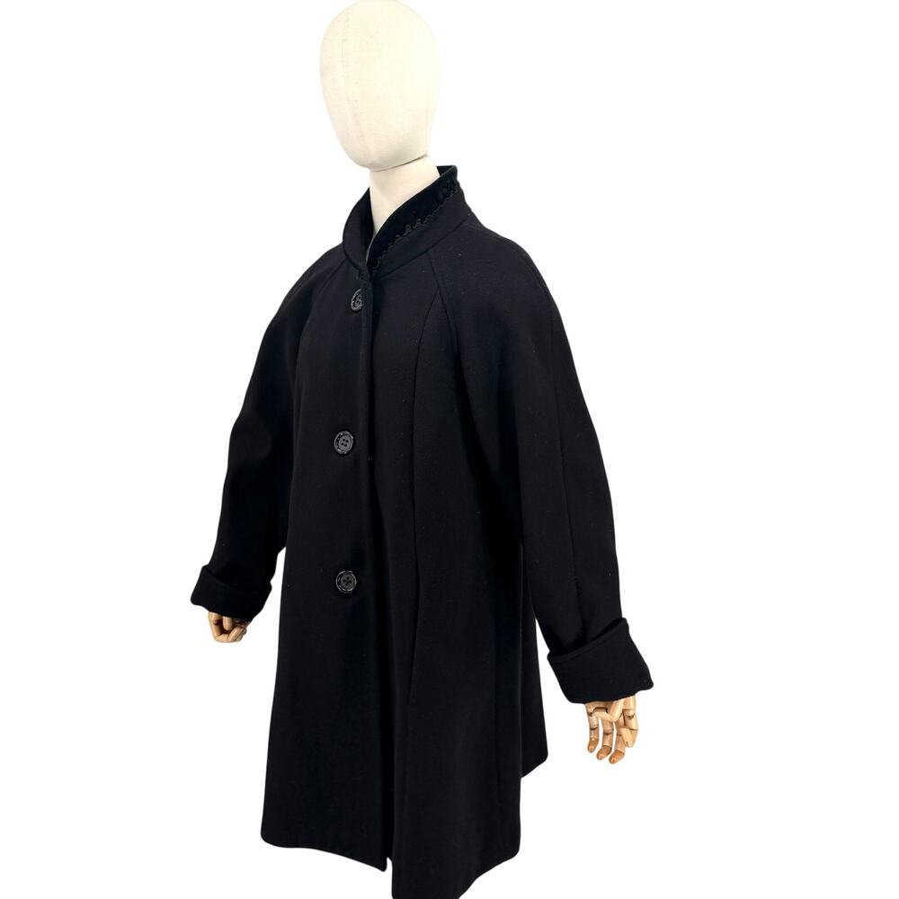 Vintage 90s Worthington Black Wool Velvet Trim Swing Coat